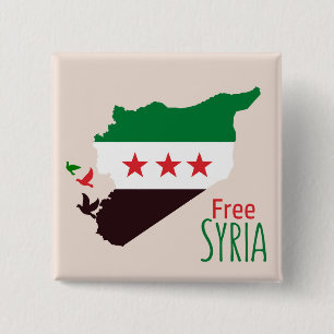 Badge Carré 5 Cm Une carte de la Syrie avec le drapeau de la révolu