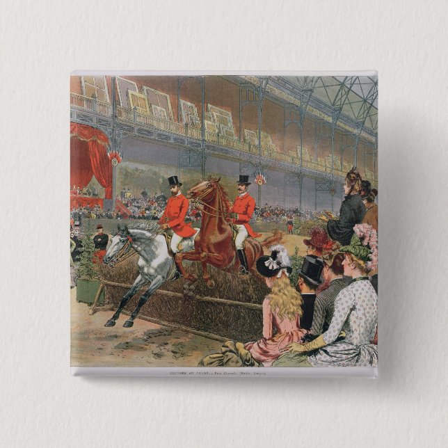 Badge Carré 5 Cm Une course de cheval, 1886 (Devant)