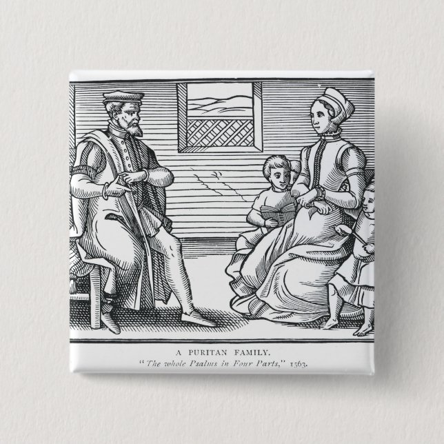 Badge Carré 5 Cm Une famille de puritain (Devant)