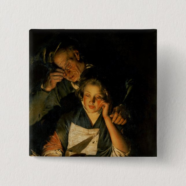 Badge Carré 5 Cm Une fille lisant une lettre (Devant)