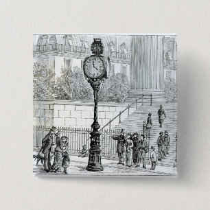 Badge Carré 5 Cm Une foule admire une horloge pneumatique