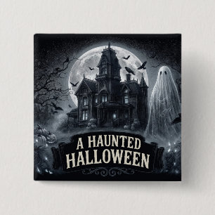 Badge Carré 5 Cm Une illustration gothique vintage d'Halloween hant
