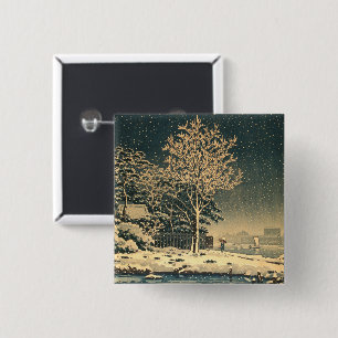 Badge Carré 5 Cm Une journée d'hiver sur la rivière Sumida au Japon