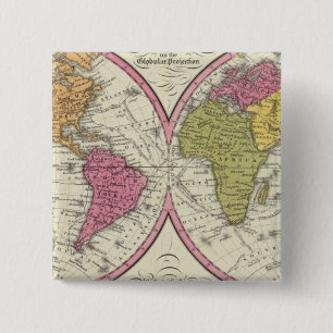 Badge Carré 5 Cm Une nouvelle carte du monde sur la projection mond