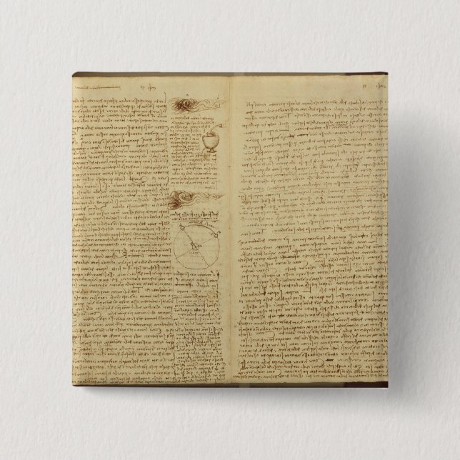 Badge Carré 5 Cm Une page du codex Leicester, 1508-12 (Devant)