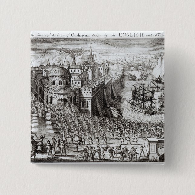 Badge Carré 5 Cm Une perspective de la ville et du port (Devant)