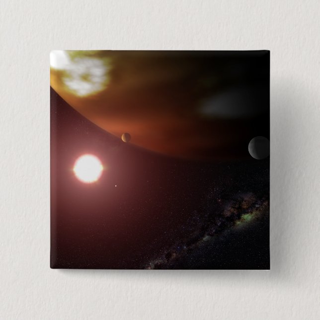 Badge Carré 5 Cm Une planète géante du gaz en orbite autour d'une é (Devant)