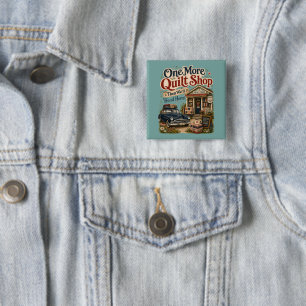 Badge Carré 5 Cm Une scène de cottage vintage d'un magasin de quilt