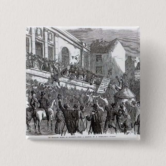 Badge Carré 5 Cm Une scène d'élection chez Kilkenny (Devant)