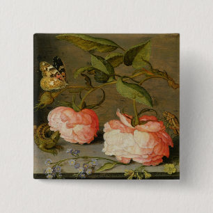 Badge Carré 5 Cm Une vie immobile avec des roses sur un rebord