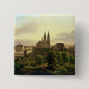 Badge Carré 5 Cm Une ville médiévale en 1830, 1830