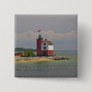Badge Carré 5 Cm Une vue de la station de phare de Round Island.