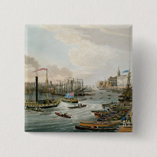 Badge Carré 5 Cm Une vue de pont de Londres et du bureau de douane