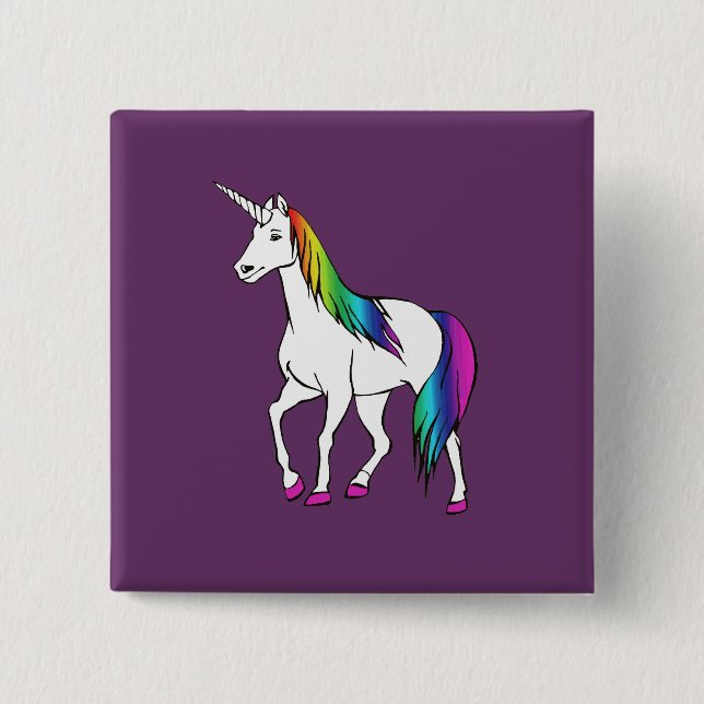 BADGE CARRÉ 5 CM UNICORN RAINBOW (Devant)