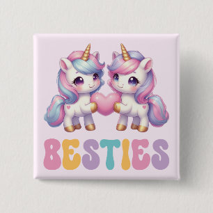 Badge Carré 5 Cm Unicorne Besties Meilleurs Amis Pour Toujours