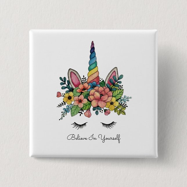 Badge Carré 5 Cm Unicorne Lashes Avec Rainbow Horn (Devant)