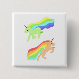 Badge Carré 5 Cm Unicornes arc-en-ciel