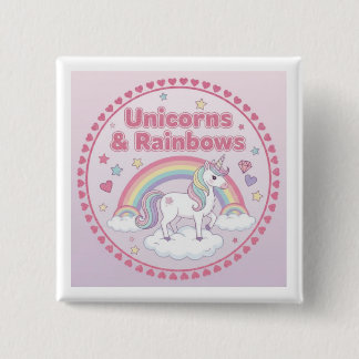 Badge Carré 5 Cm Unicorns & Rainbows