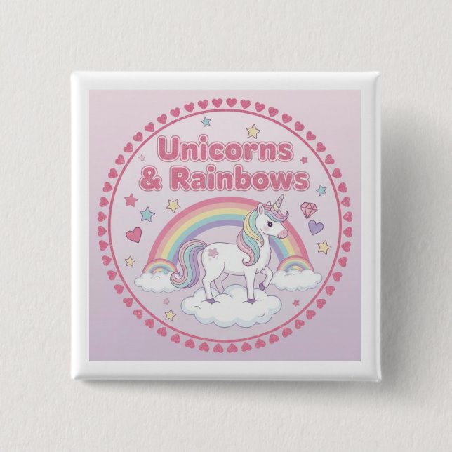Badge Carré 5 Cm Unicorns & Rainbows (Devant)