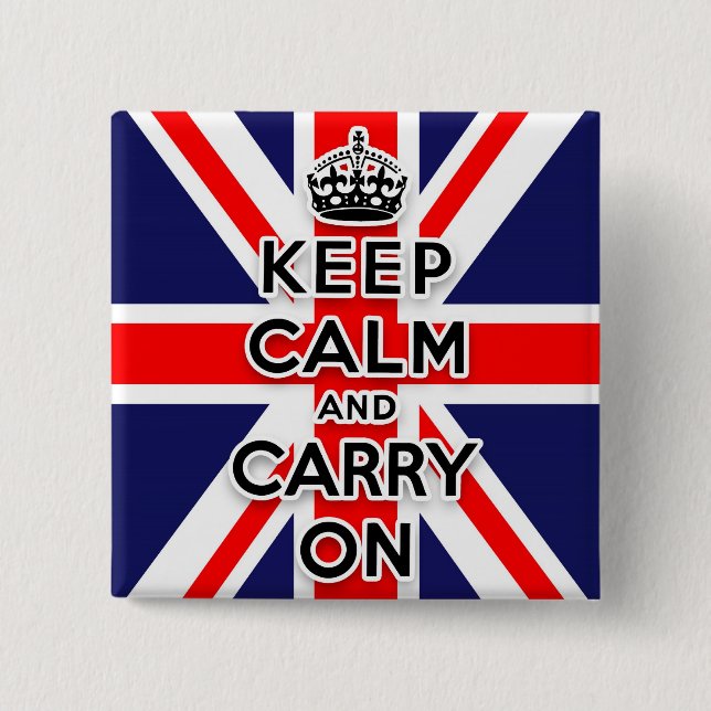 Badge Carré 5 Cm Union Jack gardent le calme et continuent (Devant)