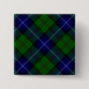 Badge Carré 5 Cm Urquhart tartan bleu vert plaid
