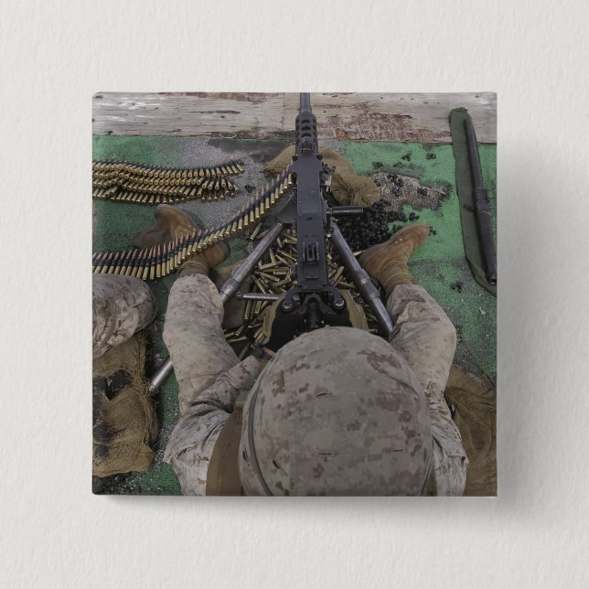 Badge Carré 5 Cm US Marine tire une mitrailleuse de calibre M2 50 (Devant)