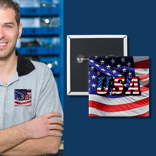 Badge Carré 5 Cm USA - Bouton arrière du drapeau américain (Niagara Falls New York Photo Views Pinback Button)