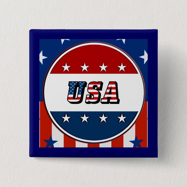 Badge Carré 5 Cm USA - Drapeau américain et étoiles dans le cercle  (Devant)