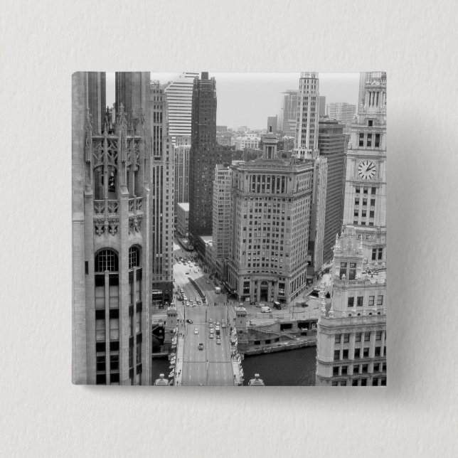 Badge Carré 5 Cm USA, IL, Chicago, Loop de l'hôtel (Devant)