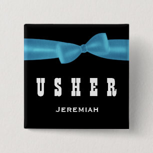 Badge Carré 5 Cm USHER épousant le BLEU fait sur commande du nom