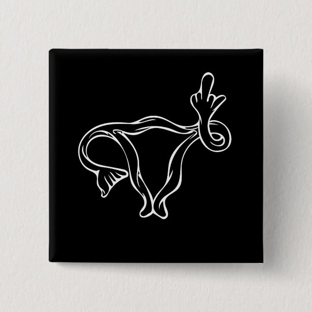 Badge Carré 5 Cm Uterus à doigt moyen Pro-choix (Devant)