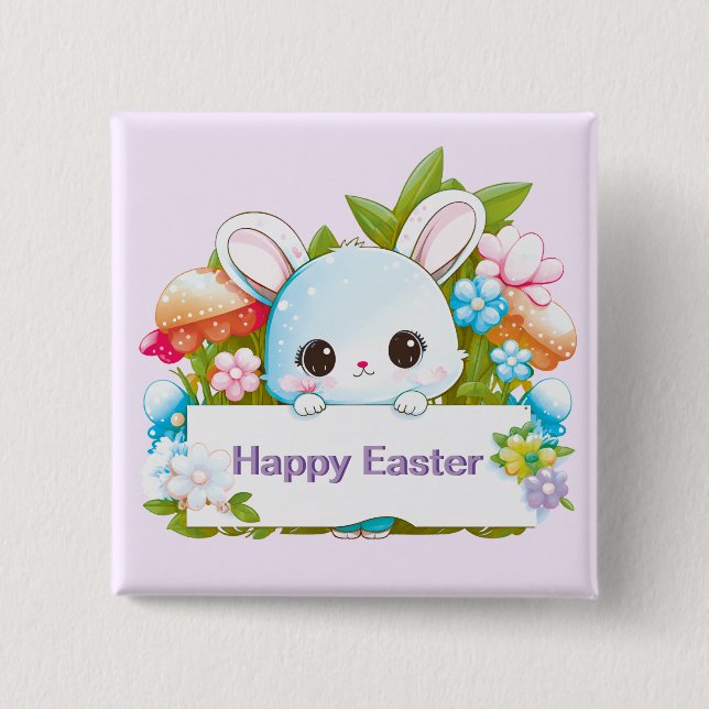 Badge Carré 5 Cm Vacances Pâques Bunny (Devant)