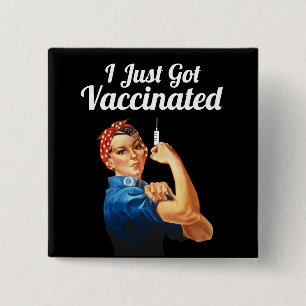 Badge Carré 5 Cm Vaccin Rosie the Riveter Covid-19 Vacciné