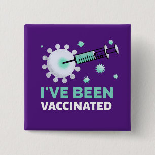 Badge Carré 5 Cm Vacciné Convid Turquoise pourpre