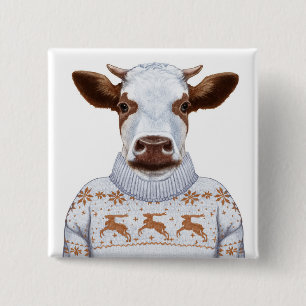 Badge Carré 5 Cm Vache à chandail de Noël