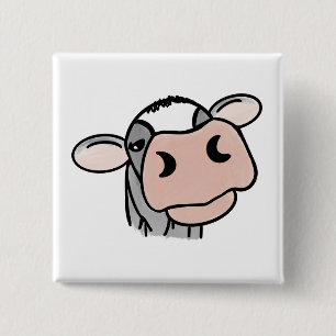 Badge Carré 5 Cm vache de dessin animé noir blanc rose baiser gris