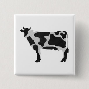 Badge Carré 5 Cm Vache Noir et Blanc Silhouette