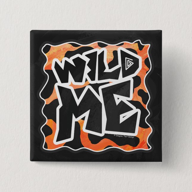 Badge Carré 5 Cm Vache Noir et Orange Wild Me (Devant)