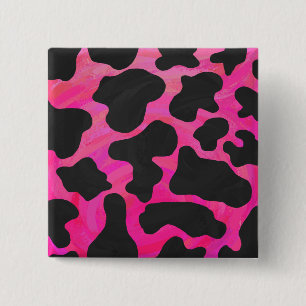 Badge Carré 5 Cm Vache rose chaud et noir