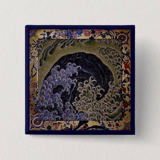 Badge Carré 5 Cm Vague Feminine, Hokusai Art Japonais (Devant)