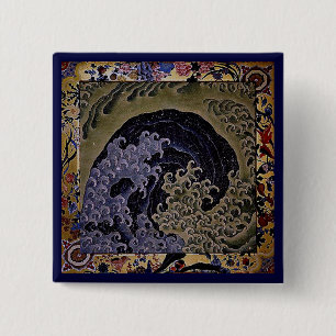 Badge Carré 5 Cm Vague Feminine, Hokusai Art Japonais