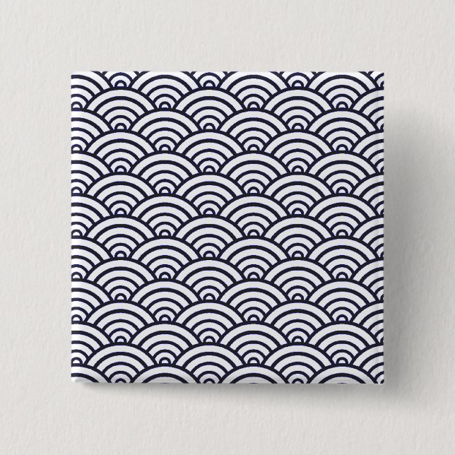 Badge Carré 5 Cm Vagues bleues japonaises Seigaiha Mer (Devant)