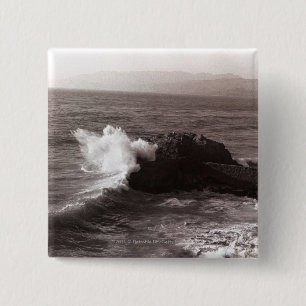 Badge Carré 5 Cm Vagues de mer se brisant contre la roche