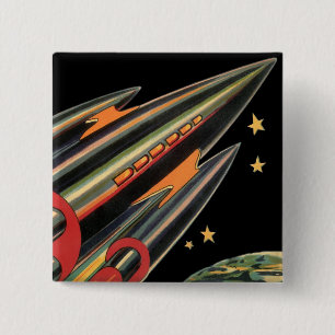 Badge Carré 5 Cm Vaisseau spatial de science-fiction vintage par Sp