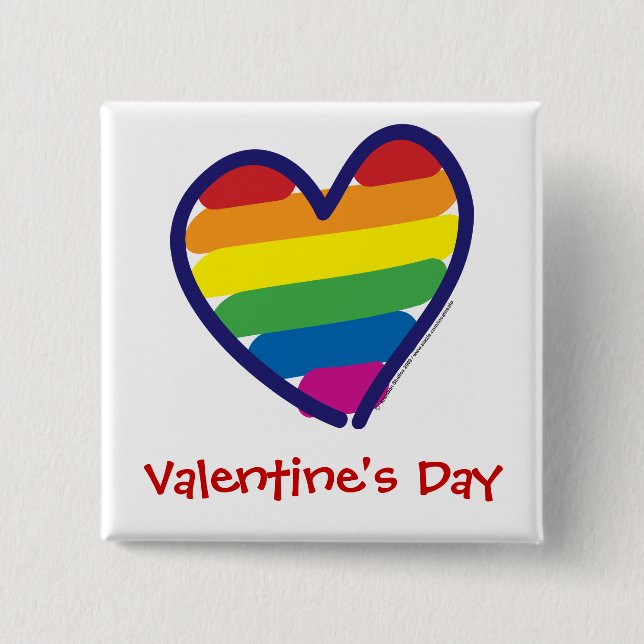 Badge Carré 5 Cm Valentine Gay pride Rainbow Heart (Devant)