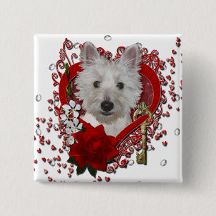 Badge Carré 5 Cm Valentines - clé à mon coeur - Westie - réservo