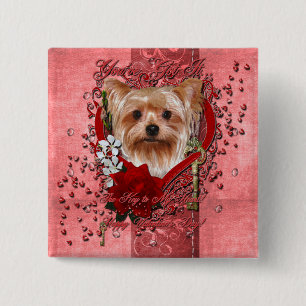 Badge Carré 5 Cm Valentines - clé à mon coeur - Yorkshire Terrier