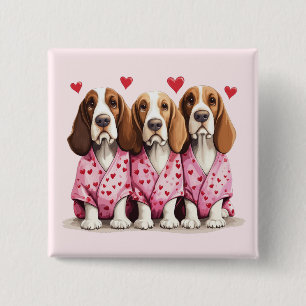 Badge Carré 5 Cm Valentines Day Basset Hound Dogs
