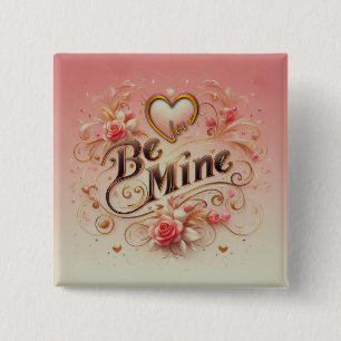 Badge Carré 5 Cm Valentine's Day Be Mine Design with Heart, Citatio