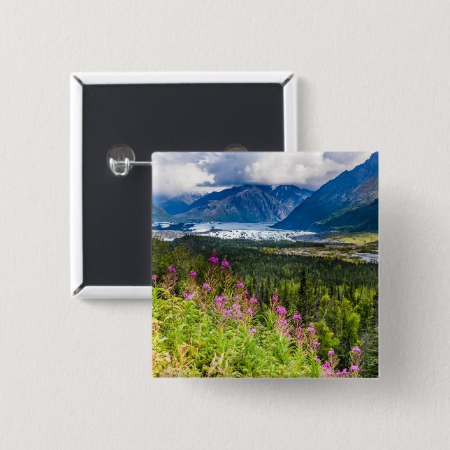 Badge Carré 5 Cm Vallée de Matanuska, centre-sud de l'Alaska (Devant & derrière)